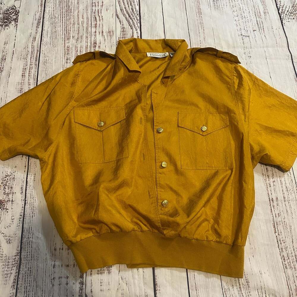 Christie & Jill Vintage Mustard Yellow Button Down Pocket Top-L